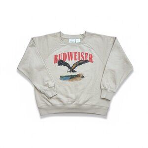 Budweiser Unisex Sweatshirt With Eagle Graphic Logo Taupe Tan Long Sleeve Medium